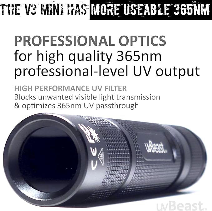 uvBeast New V3 365nm MINI - Black Light UV Flashlight – High Definition Pure Ultraviolet - Professional Grade High Power Upgraded 5 Core UV LED – USA Stock