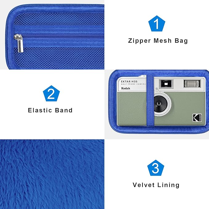 Canboc Carrying Case for KODAK EKTAR H35/ H35N/ KODAK Snapic A1 Film Camera, H35/ Snapic A1 Film Camera Bag, Zipper Mesh Pocket fits Film, Batteries, USB Cable, Blue (Case Only)