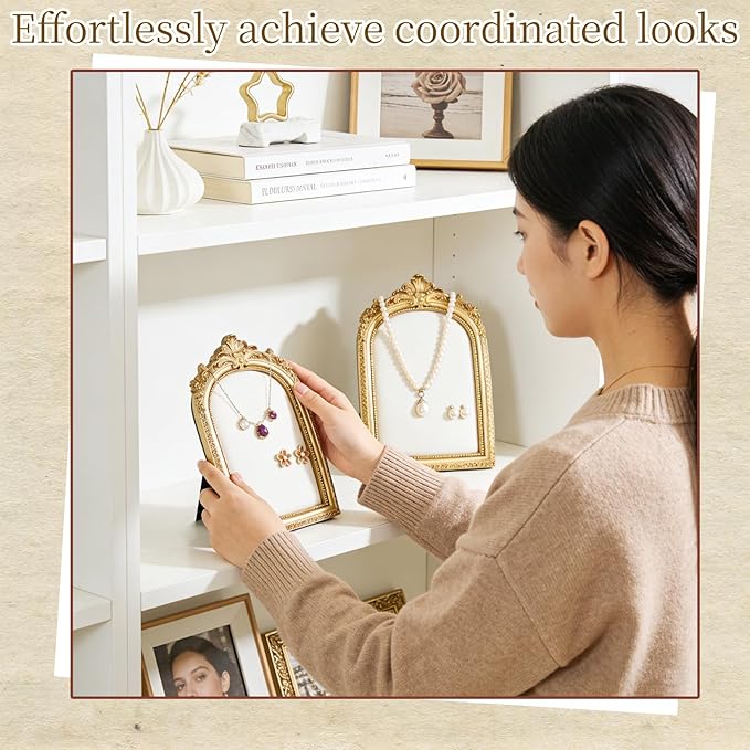 3 Pcs Gold Jewelry Display Stands with Velvet Earring Tray Frame Vintage Jewelry Holder Resin Photography Props Baroque Necklace Organizer for Women Weddings Valentine's Day Backing Gifts