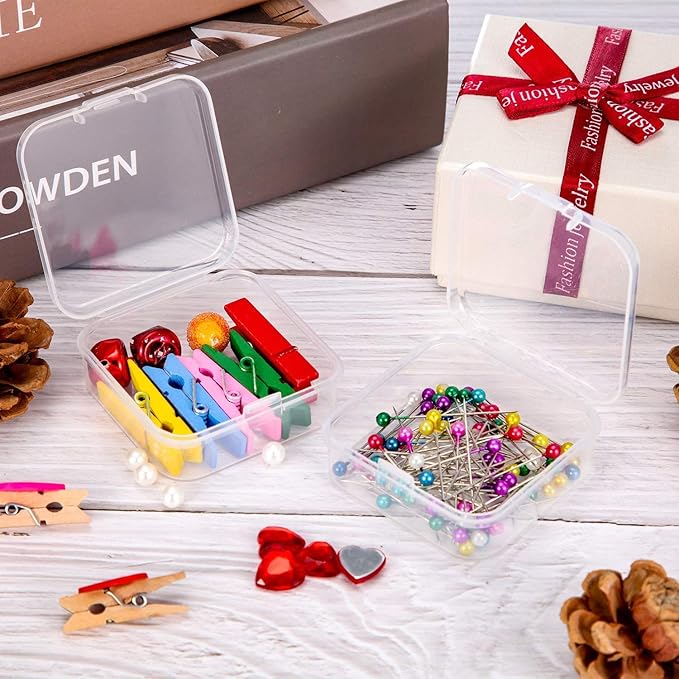 48 Packs Clear Small Plastic Containers Transparent Storage Box with Hinged Lid for Small Items Crafts Jewelry (2.12 x 2.12 x 0.79 Inches)