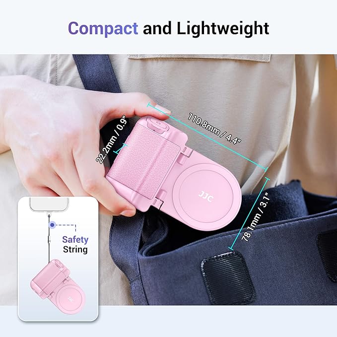 JJC Magnetic Phone Camera Grip Handle with Wireless Shutter Remote, Magsafe Camera Handle Bluetooth Bracket for iPhone Android Smartphone with 1/4” Tripod Screw for Video Photo Shooting (Pink)