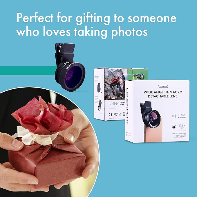 LensXpert® Universal 2-in-1 Cell Phone Camera Lens Kit: 0.45X Super Wide Angle & 12.5X Macro Lens, Clip-On Attachment for iPhone, Samsung, Android Smartphones – Capture Stunning Photos Anywhere