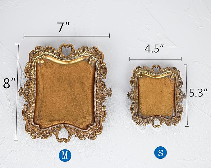 Funly mee Antique Trinket Dish Vintage Metal Jewelry Tray, Wedding Ring & Necklace Holder -8 x 7 inches (Gold, M)