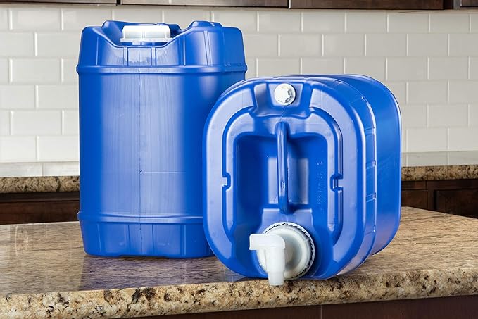 Emergency Water Storage Containers 10 Gallon, Long Term 5 Gallon Water Tank - 2 Stackable Food Grade Tanks Included, for Camping, Prepping, Survival - 10 Gallon Total Capacity