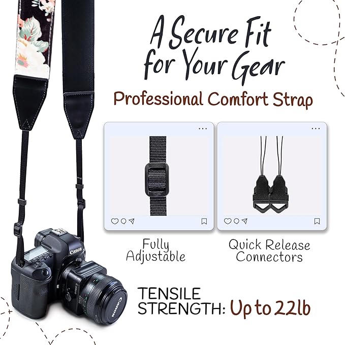 Art Tribute Camera Strap for All DSLR and Mirrorless Cameras. Add Your Name Or Initials Make It a Personalized Gift