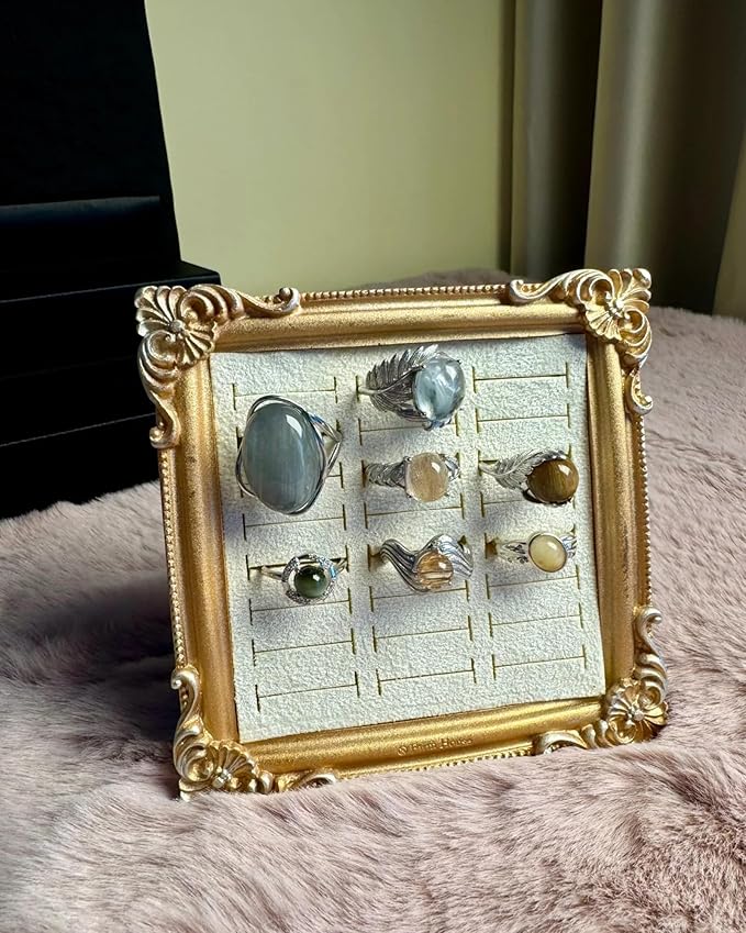 Jewelry Display Stand Vintage Ring Holder Box Earring Tray Retro Picture Frame Style Ring OrganizerJewelry Frame with Velvet