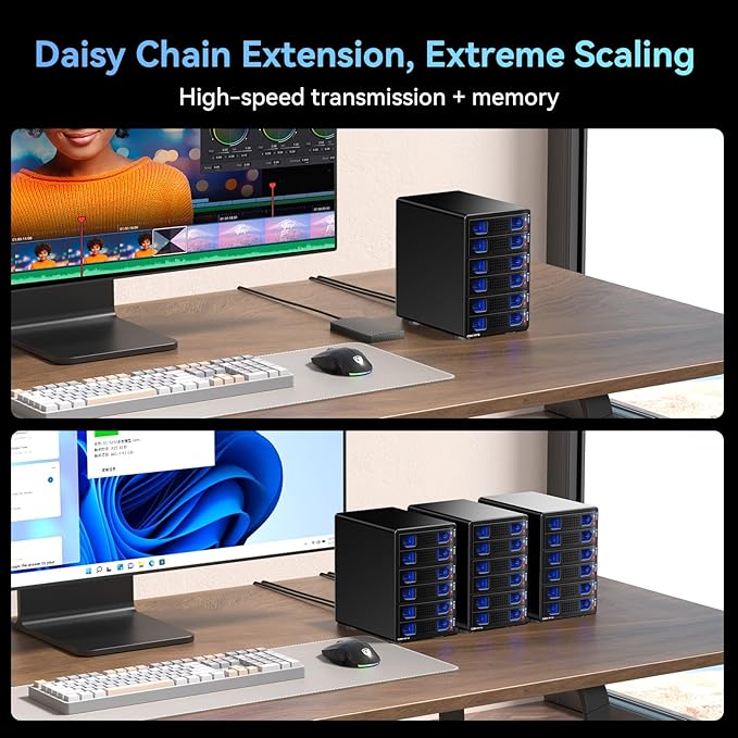 CENMATE 6 Bay Hard Drive Enclosure with Cooling Fan for 2.5“/3.5" SATA HDD/SSD with USB A/C 3.0, Support Hot Swappable, Daisy Chain Expansion, Tool-Free HDD Enclosure, DAS(NO RAID/NAS)