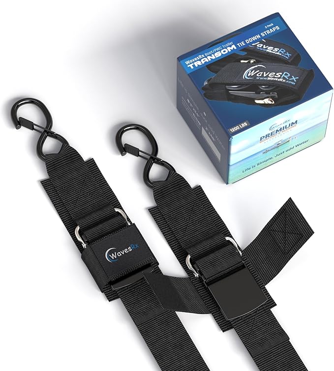 WavesRx Premium Boat & Jet Ski Trailer Transom Straps - Marine Tie Downs - Adjustable via Quick Release Buckle - Must Have Boating Accessories for Safe and Secure Transportation of Your Watercraft