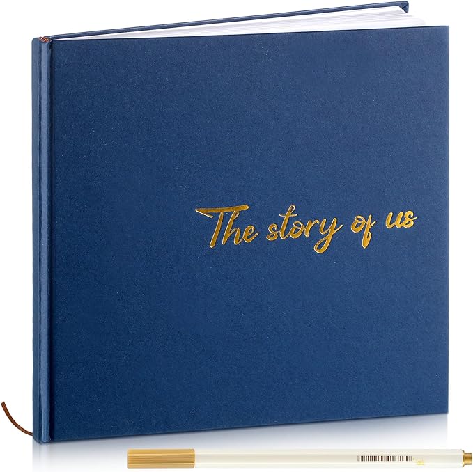 Colarr Hardcover Couples Scrapbook 144 Pages 8.7 x 8.7" Couples Photo Album Scrapbook Journal for 1 Year Wedding Memory Anniversary Photo Book Gift with 2 Markers(Navy Blue,the Story of Us)