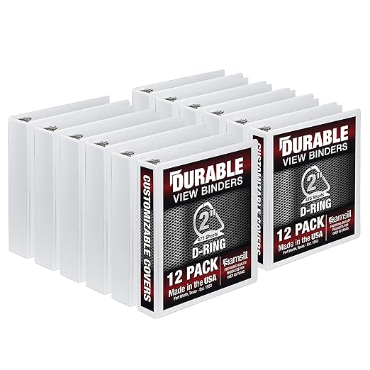 Samsill Durable 2 inch 3 Ring Binder, Made in USA, D Ring Binder, FSC 100% Recycled Chipboard, White, 12 Pack