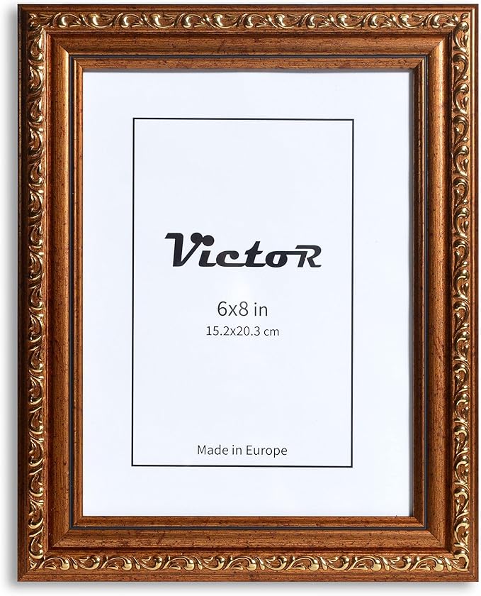 VictoR Picture Frame Chagall 6x8 Brown Gold - Vintage Picture Frames with Shutterproof Acrylic Glass - 6 x 8 Photo Frame - Brown Picture Frames - Antique