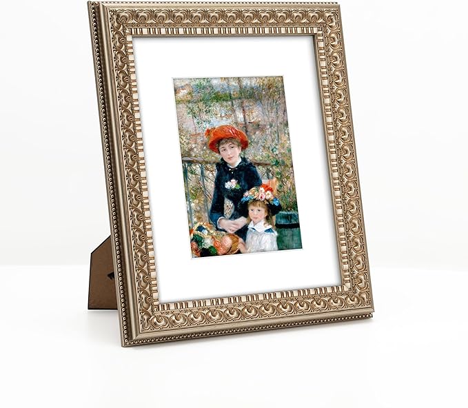 8x10 in Antique Silver Ornate Vintage Wood Picture Frame, Matted for 5x7 Photos, Real Glass Protection, Tabletop or Wall Mounting Display
