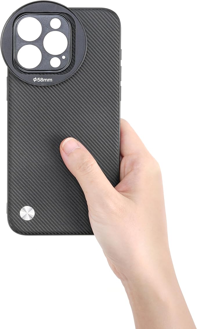 FocusFoto Phone Case Holder for iPhone 14 Pro Max Case, Integrated with 58mm Threaded Filter Adapter, Anti-Vignetting Design, Magnetic Wireless Charging (Black)