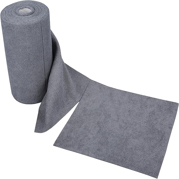 Microfiber Cleaning Cloths Roll 50-Pack Reusable Paper Towels for Car Wash Supplies Ultra Absorbent Kitchen Dish Rags House Window Cleaning Cloths Lint Free Tear Away (Dark Gray)
