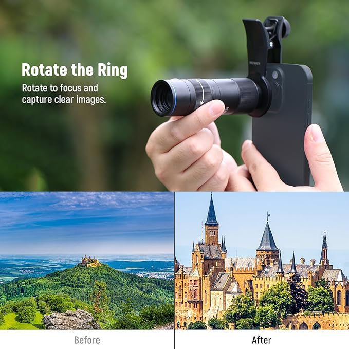 NEEWER 400mm Telephoto Phone Camera Lens with 17mm Threaded Lens Clip, 70cm Minimal Macro Focus Distance, Shot on 2X Zoom, for Backplate, Phone Cage, Case Compatible with iPhone Samsung Android, LS-78