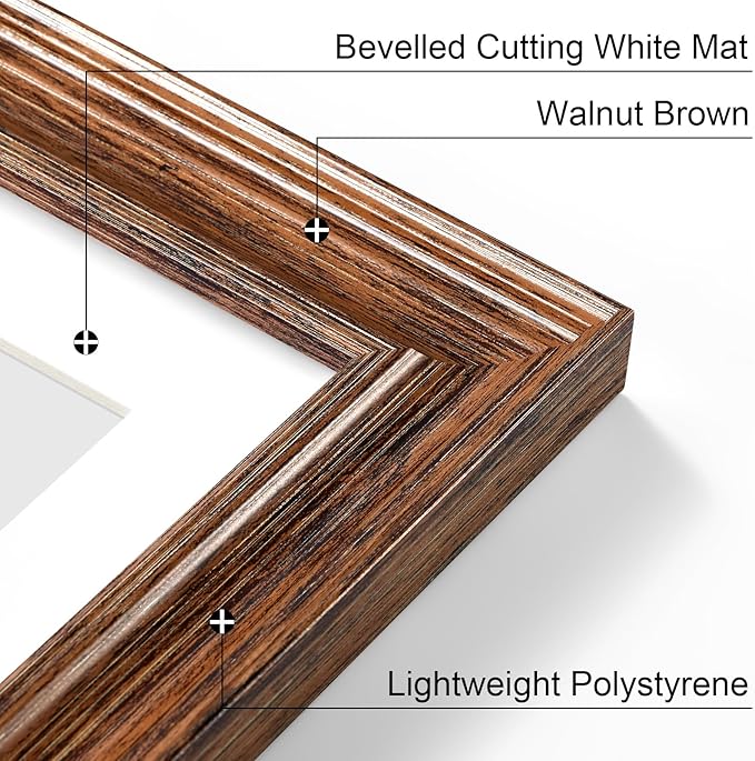 Vittanly 8x10 Picture Frames Set of 2, Ornate Vintage Photo Frame for Wall or Tabletop, Display 5x7 Pictures with Mat or 8x10 without Mat, Walnut Brown