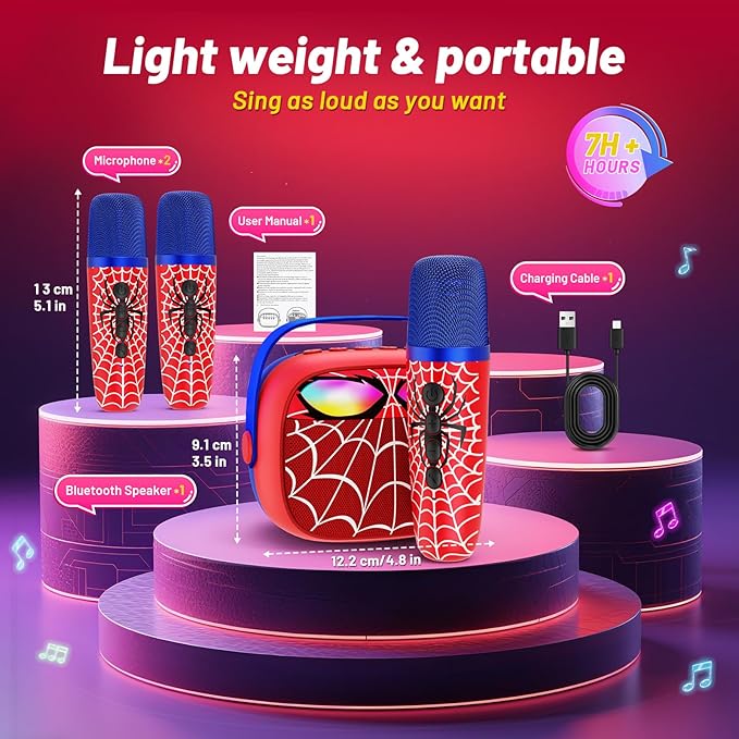 Mini Karaoke Machine for Kids,5 Voice Effects - Portable Bluetooth Speaker with 2 Wireless Mics LED Lights for Boys Girls Ages 3-12| Kids Karaoke Machine Birthday Gift Toy for Singing,Party & Play