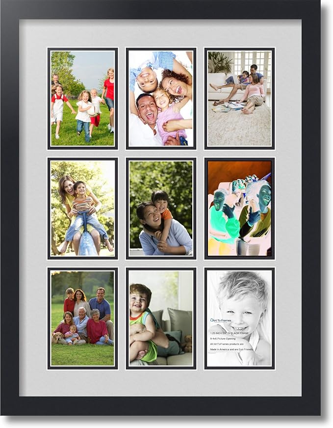 Art to Frames Double-Multimat-1047-756/89-FRBW26079 Collage Photo Frame Double Mat with 9-4x6 Openings and Satin Black Frame