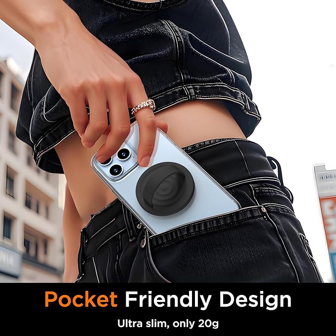 Upgraded Magnetic Phone Grip, Liquid Silicone Soft and Portable, Removable Finger Loop Ring Grip Holder for iPhone, Strong Magnetic Attraction, Compatible with MagSafe Phone Case, Black