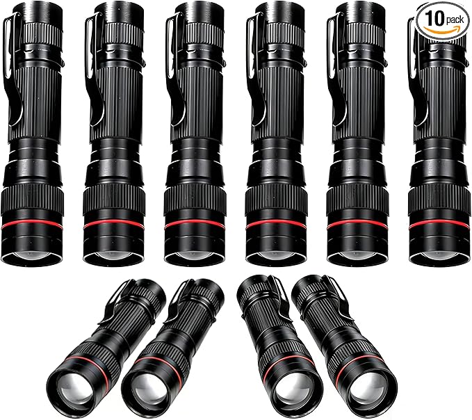 10 Pack Small Mini LED Flashlights, Single Mode Zoomable Flashlight AA Battery Powerful Flashlights with Pocket Clip, Portable Bulk EDC Flash Light for Home, Gift, Emergency, Camping, Hiking
