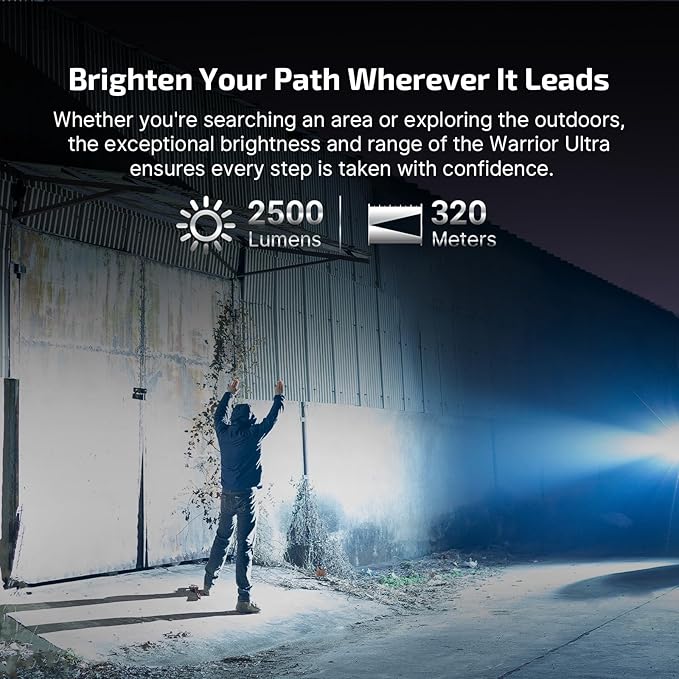 OLIGHT Warrior Ultra 2500 Lumens Tactical Flashlight, Compact Dual Switches Rechargeable Bright Light with Proximity Sensor, Suitable for Emergency, Outdoor, Searching (Stars & Stripes Edition)