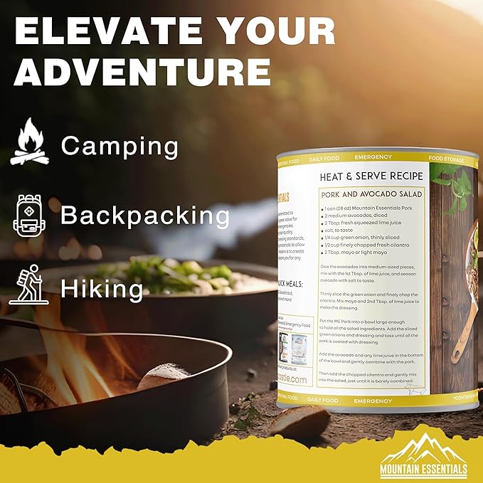 MOUNTAIN ESSENTIALS Canned Pork 28 Oz – Fully Cooked, Ready to Eat – Pantry Staple Canned Meat for Everyday Meals, Emergency Survival & Bulk Food Storage – 5-Year Shelf Life – Made in USA – 1 Pack