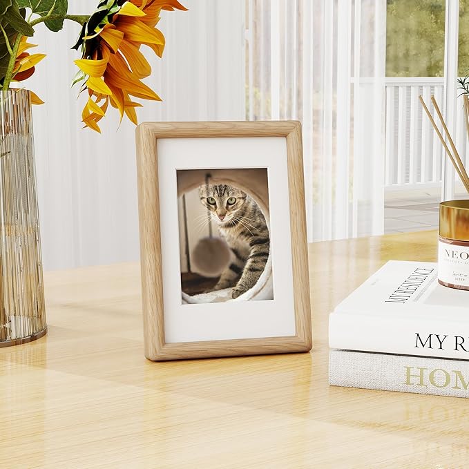 Dreamland 5x7 Matted to 4x6 Picture Frame Natural Wood Picture Frames Solid Oak Wood Picture Frame Handcrafted Rounded Corner with HD Tempered Glass Tabletop or Wall Mount Display, 1 Pack