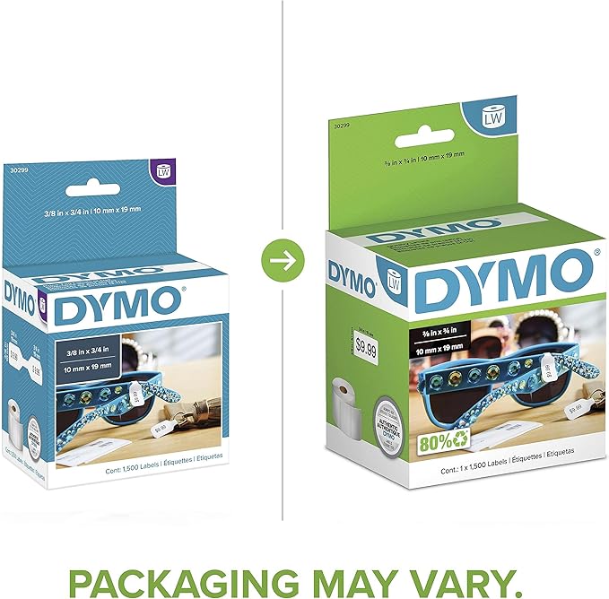 DYMO Authentic LW 2-Up Price Tag Labels, DYMO Labels for LabelWriter Label Printers, 3/8" x 3/4", 1 Roll of 1500