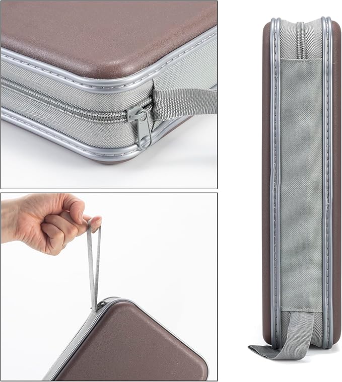alavisxf xx CD Case, 96 Capacity Hard Plastic CD Holder Protective DVD Disc Storage Case Holder Portable Zipper CD DVD Organizer Storage Wallet for Car Home Travel (96 Capacity, Coffee)