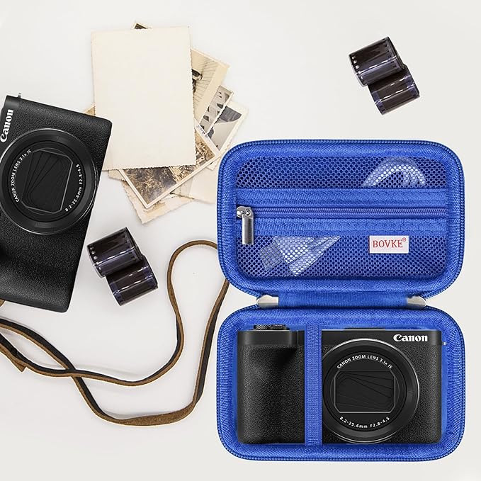 BOVKE Travel Case for Canon PowerShot V1 Hybrid Digital Camera, Canon V1 Video Vlogging Protective Storage Holder Bag with Extra Space for Cables, Battery, SD Cards, Blue
