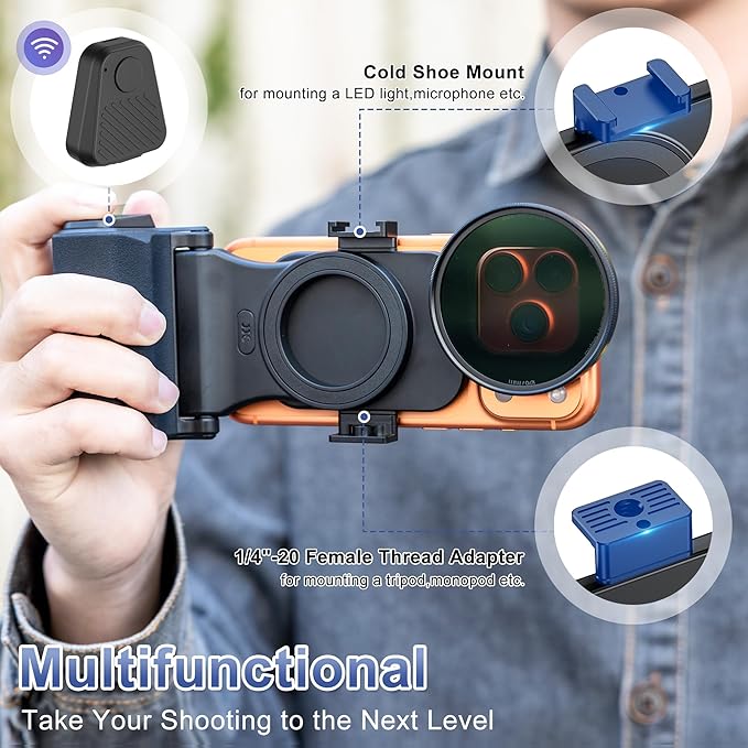 Upgraded 67mm Magnetic Phone Lens Filter Mount with Phone Camera Grip Kit for iPhone 17 Air 16 15 Pro Max,Filter Adapter Set w Cold Shoe & 1/4'' Hole Pull-Out to Fit Pro Max Plus(No Filters Include)