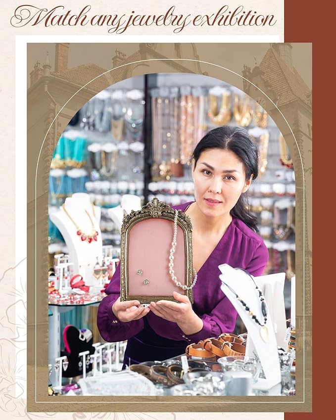 2 Pcs Gold Jewelry Display Stand Vintage Necklace Organizer Ring Holder Earring Tray Resin Jewelry Photography Props Frame with Velvet Backing for Gifts(Pink,Large,Small,Elegant)