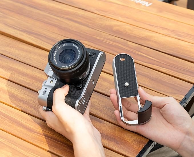 X-T50 Handgrip,L-Shape Bracket Handle for Fujifilm X-T50 XT50 Camera with Built-in Arca Quick Release Plate & Battery Compartment Opening,X-T50 Hand Grip Holder Anti-Slip Pads Design - Silver