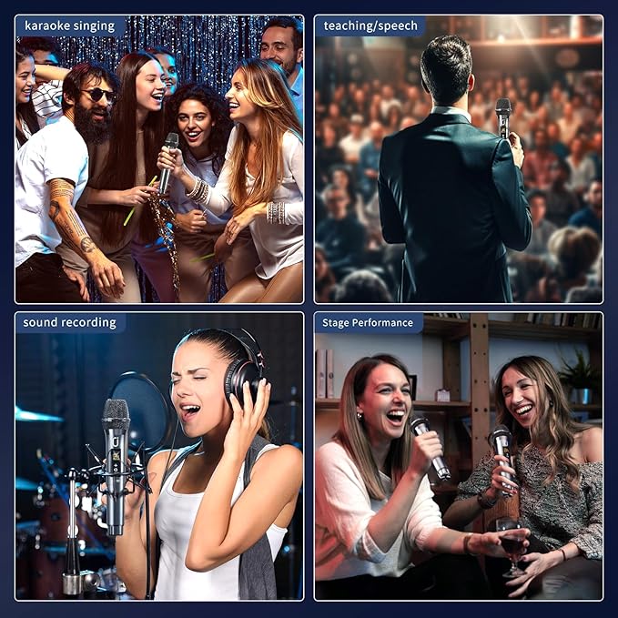 Karaoke Microphone Wireless Mic, Universal Professional UHF Dynamic Mic System with Receiver, Handheld Cordless Microphones for Singing,Wedding, DJ, Party, Speech, Church, Plug and Play
