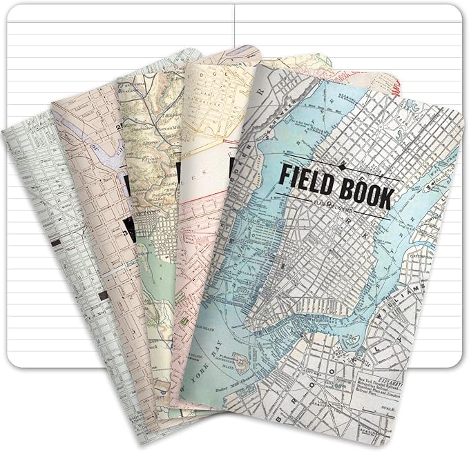 Elan Publishing Company Field Notebook/Journal - 5"x8" - Maps Covers - Lined Memo Book - Pack of 5