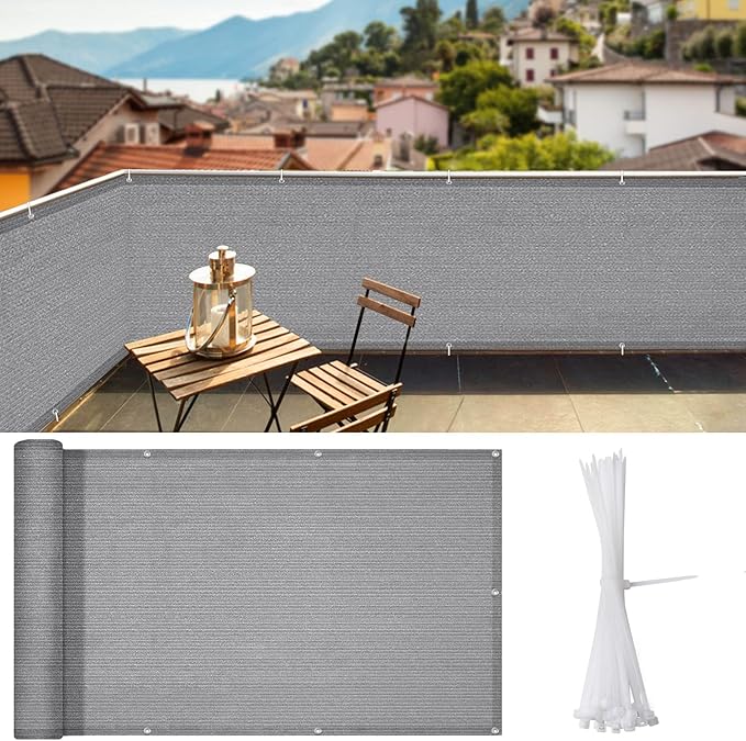 iCover 3.3x19.5ft Balcony Privacy Screen Fence, UV-Resistant Railing Fencing Cover for Porch Deck Patio Garden Backyard, Cable Zip Ties Included, Grey