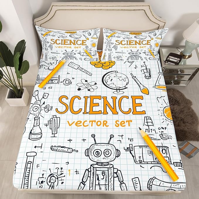 Erosebridal Science Formula Bed Sheets Set - Math Equation Sheets, Fitted & Flat King Size
