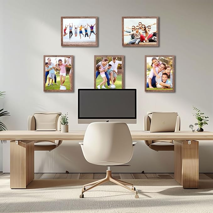 kennethan 8x11 Picture Frame Rottern Brown Set of 5, Wooden Poster Frame for Tabletop and Wall Mounting Display for Home, Office,Gallery,Holiday with Photos, Posters, Puzzles