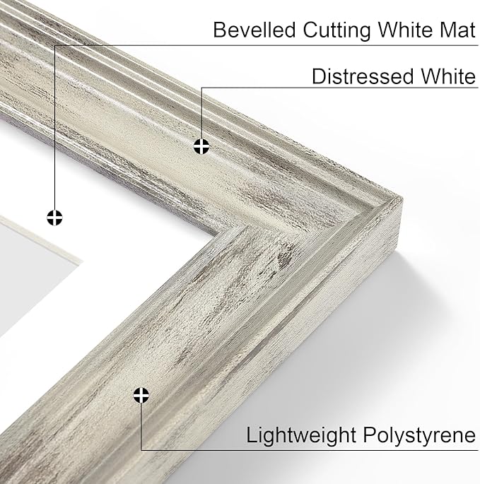 Vittanly 8x10 Picture Frames Set of 2, Ornate Vintage Photo Frame for Wall or Tabletop, Display 5x7 Pictures with Mat or 8x10 without Mat, Distressed White
