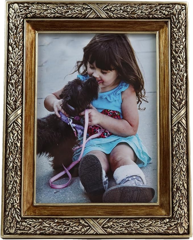 Hymmah 5 * 7inch Wallet Picture Frame Vintage Photo Frame Ornate Textured Hand-Crafted Resin Frame with Easel&Hook for Tabletop&Wall Display,Photo Gallery,Art