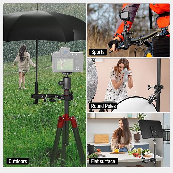Neewer Double Super Clamp Camera Mount with Magic Arm, Cold Shoes for Desk Studio Light Stand Holder Photography Reflector, Flag, Cross Bars, Motorcycle, Umbrella, Pole Stick Shoot Accessories Tools