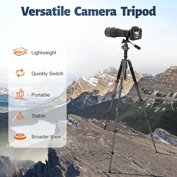 JOILCAN Camera Tripod, 83" Aluminum Tripods & Monopods with Metal Handle, Heavy Duty Tripod for DSLR Camera Lasers Binoculars Telescope Spotting Scope, Payload 35Lb