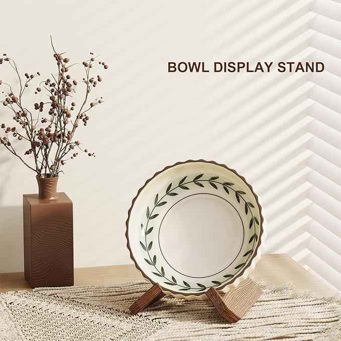 2PCS Bowl Stands for Display Large Deep Platters, Wooden Plate Stand Deep, Wood Bowl Holders for Displaying, Decorative Platter Easel Holder for Decorative, Pottery, Bowls, Picture, Dish, Book, 3.9In