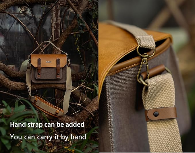 VueFoto Camera Messenger Bag,Vintage Leather Flip-top Waterproof Camera Bag,Compatible with Canon,Nikon,Sony SLR/DSLR Mirrorless Cameras For Women and Men (Khaki, Medium)