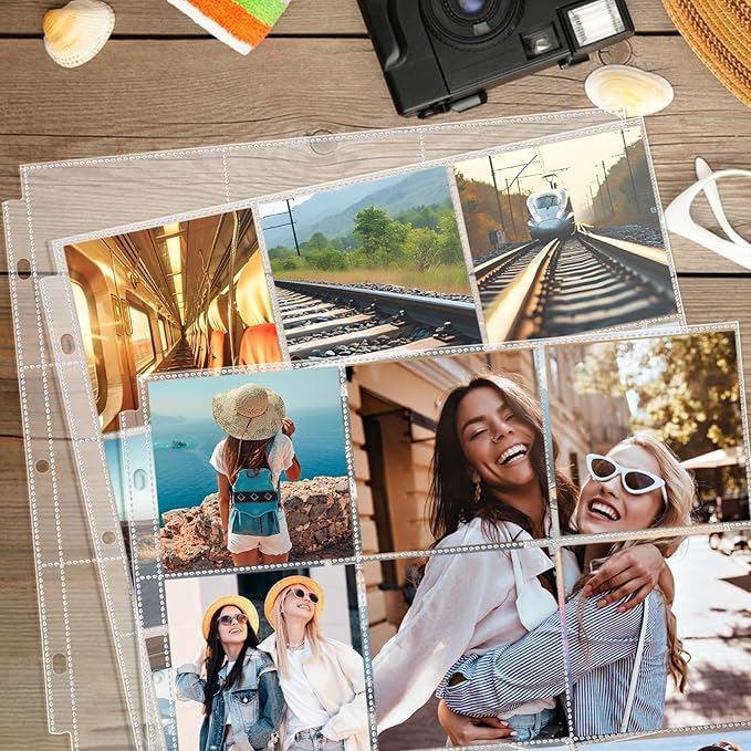 tutata Photo Album Refill Pages, Hold 4''x4'' Photos, 9-Pocket Scrapbook Page Protectors, Fit 13.5" × 13.1" Ring Album Binder, 25 Pack