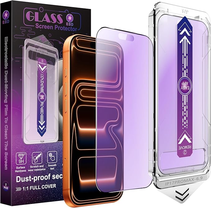 SHANG PIN JIA 2 Pack Anti Blue Light Matte Screen Protector for iPhone 17 Pro Max 6.9-Inch Auto Dust Removal, No Bubbles, Tempered Glass Film, Easy Installation