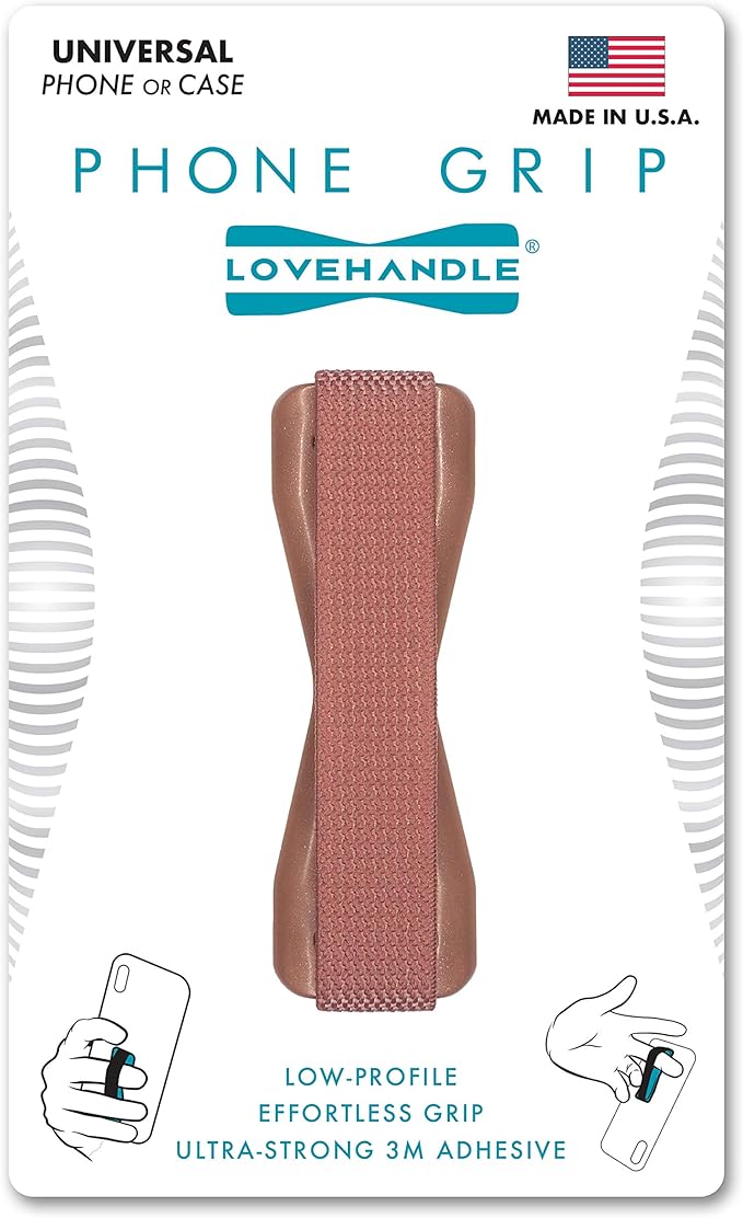LOVEHANDLE Universal Phone Grip for Smartphones & Mini Tablets - Phone Holder for Hand - Wireless Charging Compatible - Made in The USA - Solid Rose