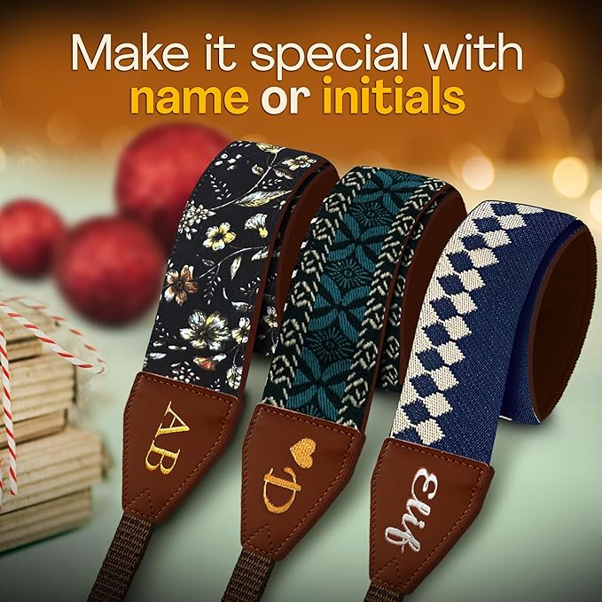 Art Tribute Camera Strap for All DSLR and Mirrorless Cameras. Add Your Name Or Initials Make It a Personalized Gift