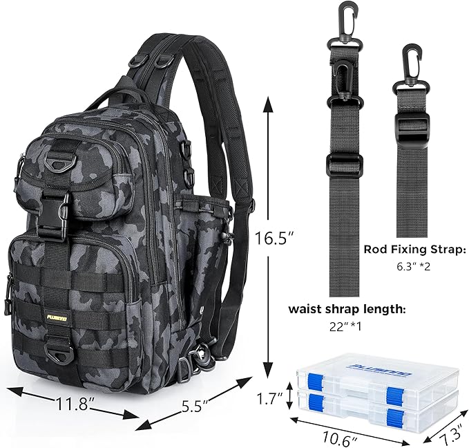 PLUSINNO Fishing Backpack, Fishing gear,Tackle Bag, Water-Resistant Bag with Rod Holder, Ideal Gifts for Men