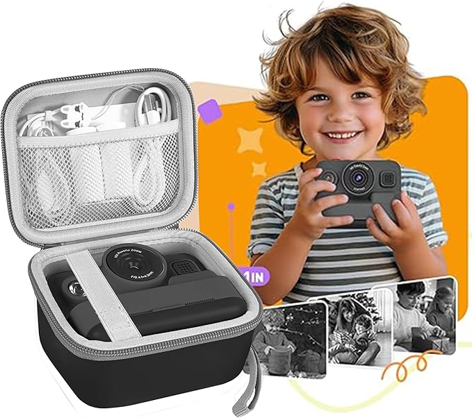 Leayjeen Kids Camera Case Compatible with Dylanto/GKTZ/HiMont/CAMCLID/ESOXOFFORE Kids Instant Print Camera, for 1080P Printed Photos,Christmas Gifts and Birthday Gifts for Kids（Black）(Case Only)